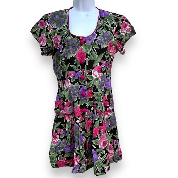 LA BELLE Vintage 90s Button Front Floral Romper Juniors Size 5 - Picture 1 of 10